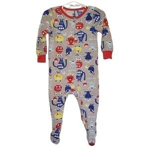 K1033 * Kids Headquarters Cute Monster Footed PJs Gray Red Blue Size 12M